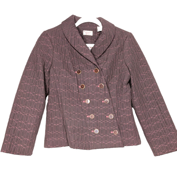 Penguin Brown Quilted Asymmetric Button Double Breasted Preppy Twee Jacket 10 - Picture 1 of 7